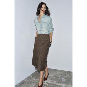 ZARA ZW COLLECTION CHECK SKIRT WITH WOOL AND PLEATS